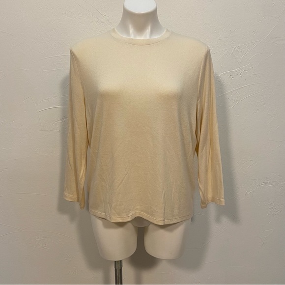 VINCE NEUTRAL CHAMPAGNE THREE QUARTER SLEEVE CREW SOFT SWEATER TOP - Picture 2 of 14